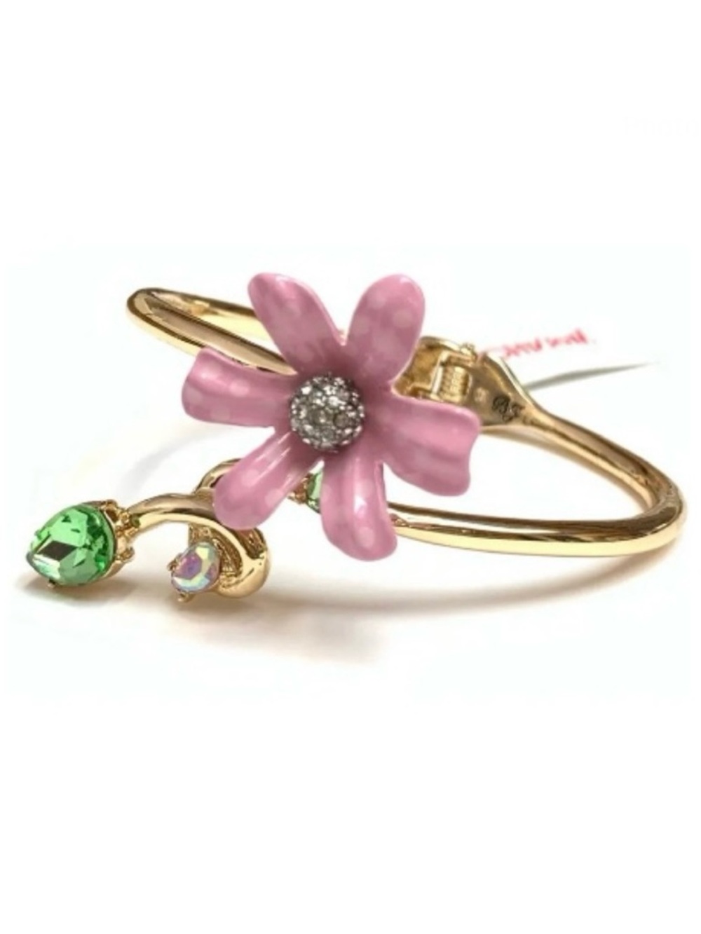 NWT Betsey Johnson 💋 BETSEYS FLOWER SHOW Gold Tone CZ Crystals Hinged Bracelet